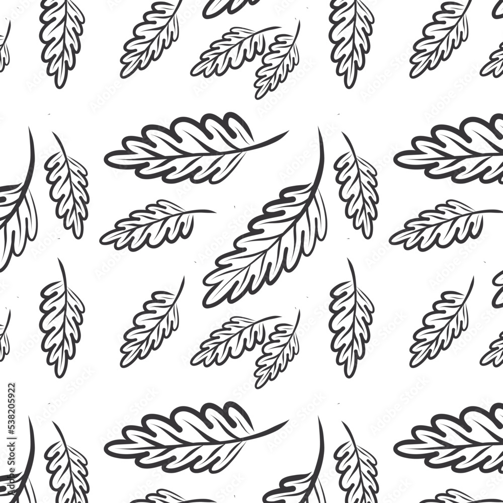 Leaves vector pattern. Black and white drawing. Wallpaper