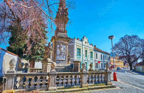 Zamecka Street and statue of St John Nepomuk, Kutna Hora, Czech Republic photo