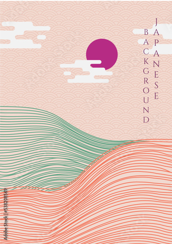 Geometric template in traditional Japan style, modern abstract covers set. Template for flyers, banners, brochures. Landscape background with Japanese pattern.Asian poster design. Vector illustration.
