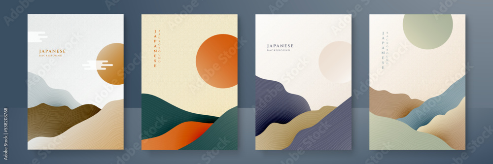 Japanese background with line wave pattern vector. Abstract template ...