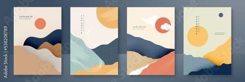 Japanese background with line wave pattern vector. Abstract template with geometric pattern. Mountain layout design in oriental style.