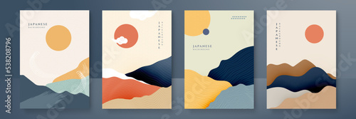 Japanese background with line wave pattern vector. Abstract template with geometric pattern. Mountain layout design in oriental style.