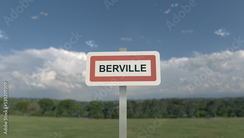 Panneau de la ville de Berville. Entrée dans la municipalité.