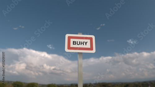Panneau de la ville de Buhy. Entrée dans la municipalité.