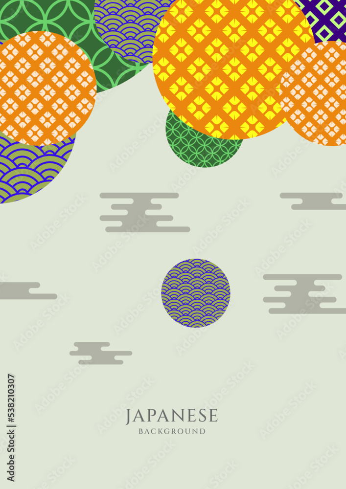 minimalist Japanese curve lines shape poster flyer. abstract Japanese landscape on light background with gradient, mountain, cloud, and sun