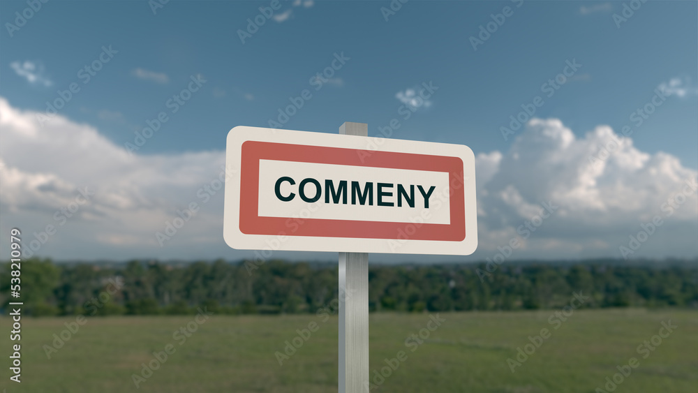 Panneau de la ville de Commeny. Entrée dans la municipalité.