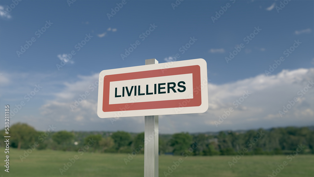 Panneau de la ville de Livilliers. Entrée dans la municipalité.