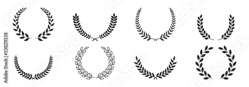 Laurel wreath icon set. Silhouette style. Vector illustration.