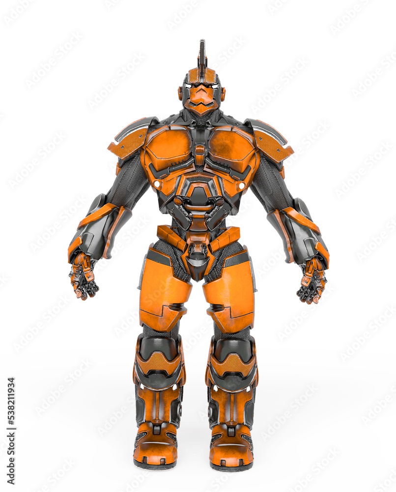 war ready robot is standing up in a pose