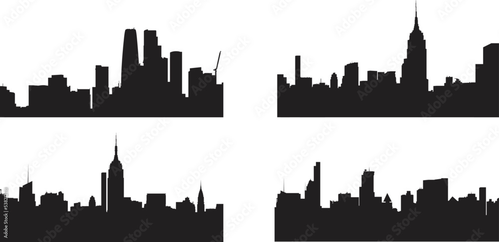 A vector collection of cityscapes for artwork compositions.