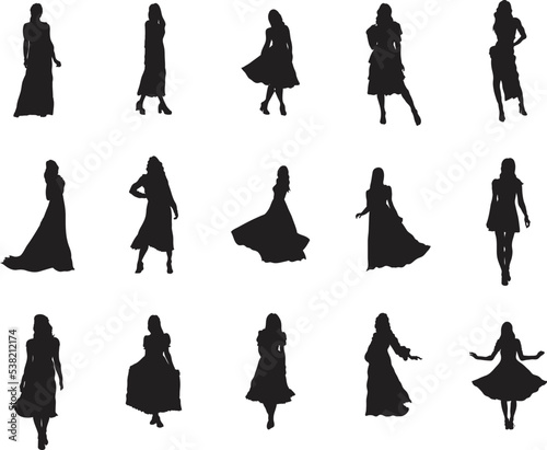 A vector collection of dress pose positions for artwork compositions.
