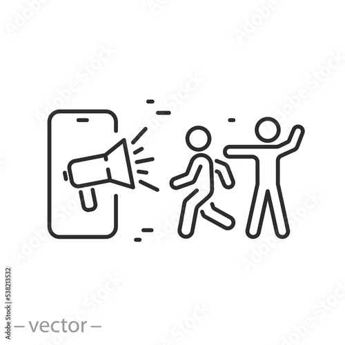 digital marketing icon, loyalty or referral program, online promotion, customer acquisition, thin line symbol on white background - editable stroke vector illustration eps10