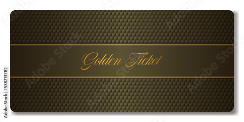 Golden vector premium ticket template with geometric pattern on black background. For any event. Can be used for web and print.