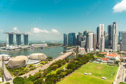 Photography Aerial view of the Singapore cityscape