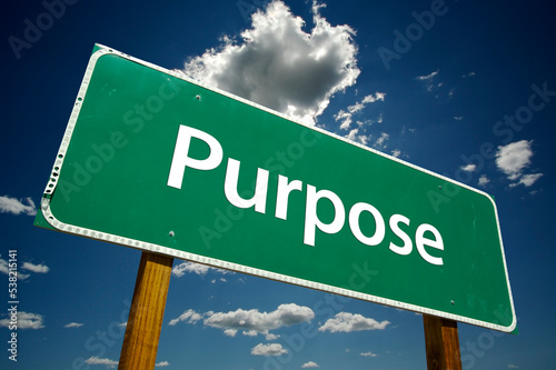 Purpose Green Road Sign On Cloudy Blue Sky Background