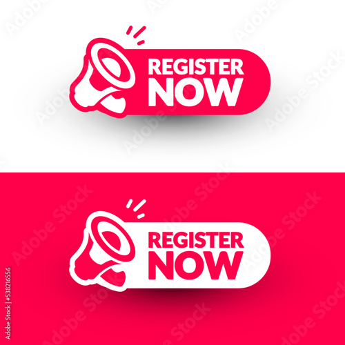 Label With Megaphone And Text Register Now