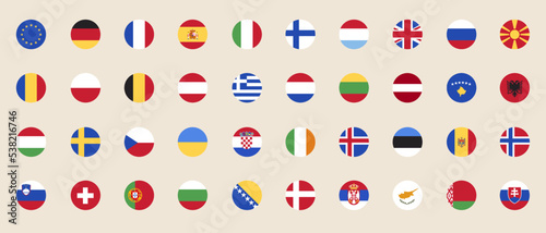 Flat Round European Flag Set