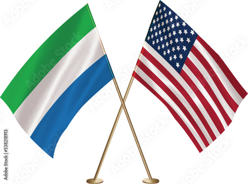 Sierra Leone,US flag together.American,Sierra Leone waving flag together