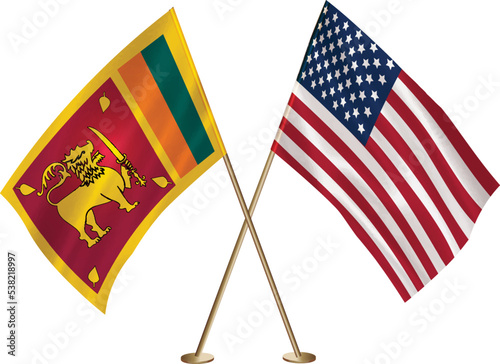  Sri Lanka,US flag together.American,Sri Lankan waving flag together
