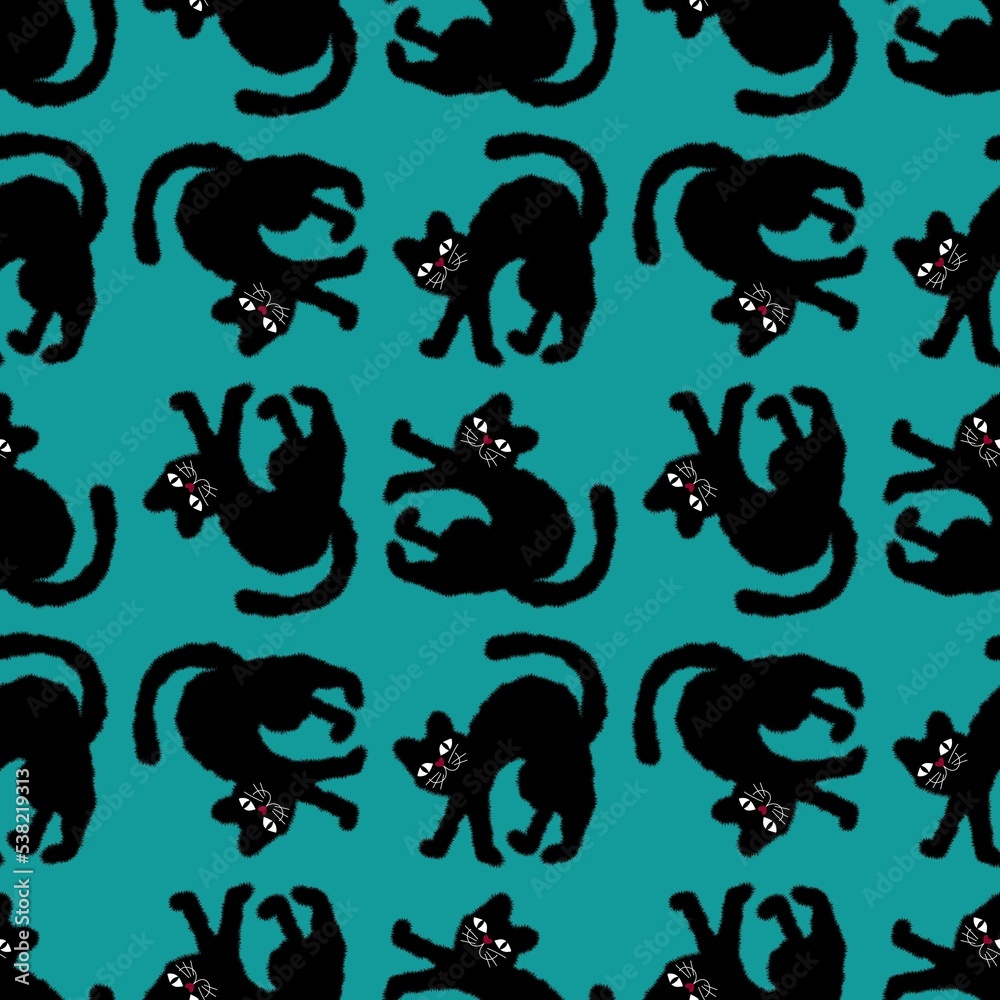 Halloween black cats seamless cartoon monsters pattern for wrapping paper and kids clothes print and packaging