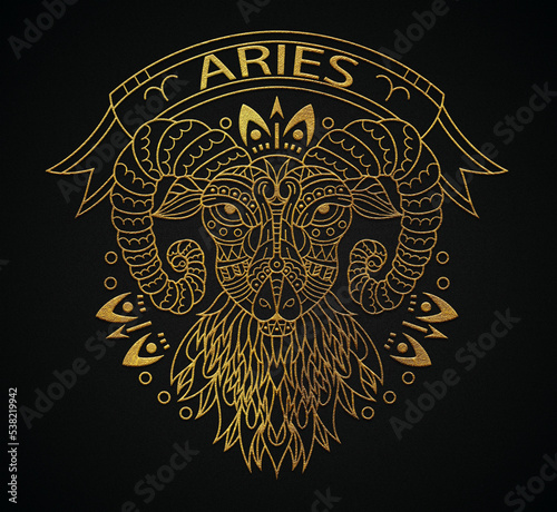 Zentangle golden Aries art 