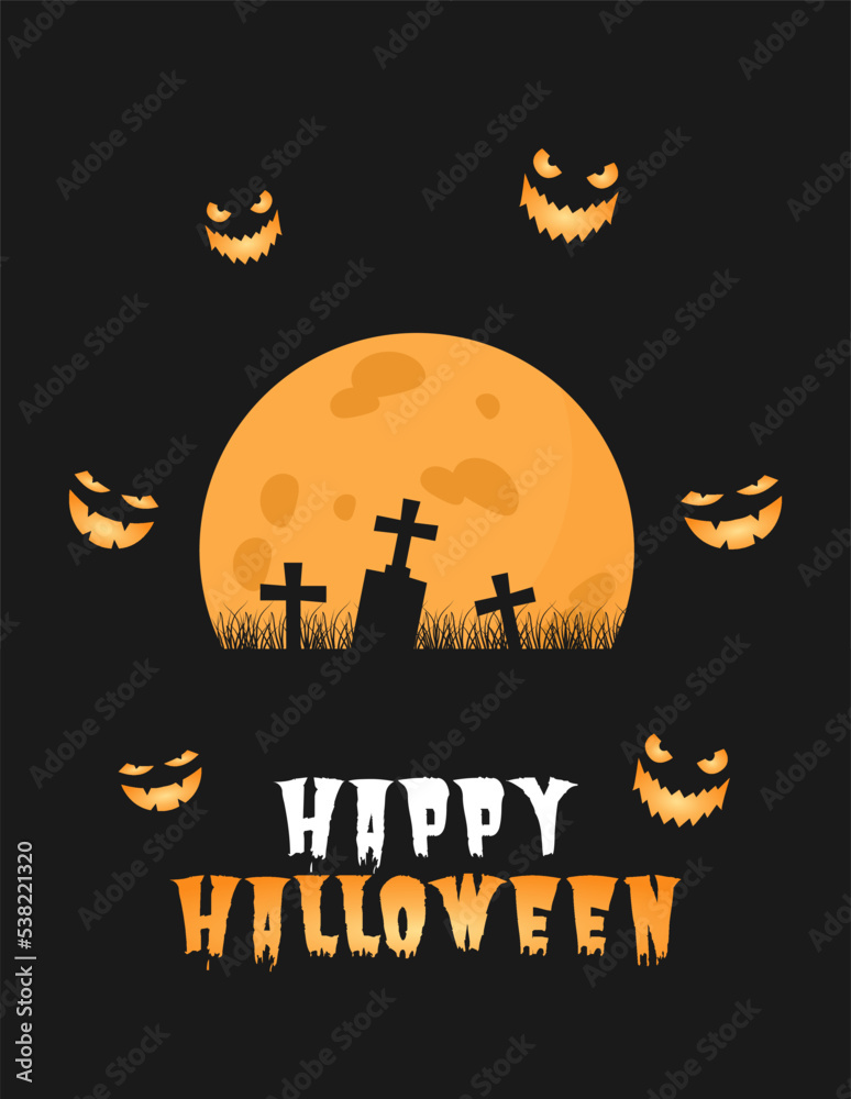Happy Halloween Poster and greeting card with Jack O lantern and Dark Color. Suitable to use on Halloween event. Also suitable for uploading social media at Halloween event