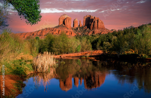 Red Rock Crossing, near Sedona, AZ. Cathedral Rolck with reflection in the stream.g