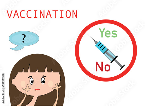 Vaccination against the virus, a person makes a yes or no choice, an illustration on the theme of a person being vaccinated, people are reluctant to take the vaccine, fear of vaccination 