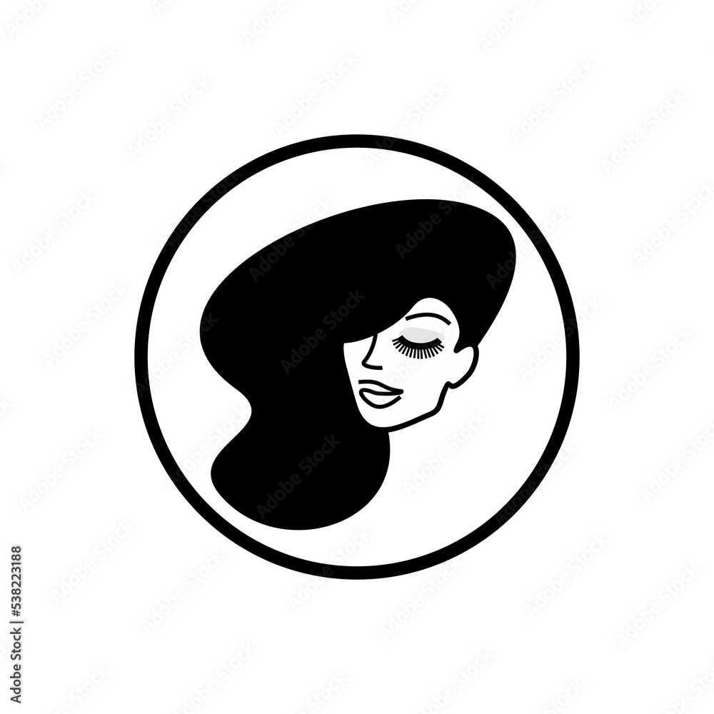 girl logo circle. beauty salon icon. woman portrait, magnificent hairstyle. haircut