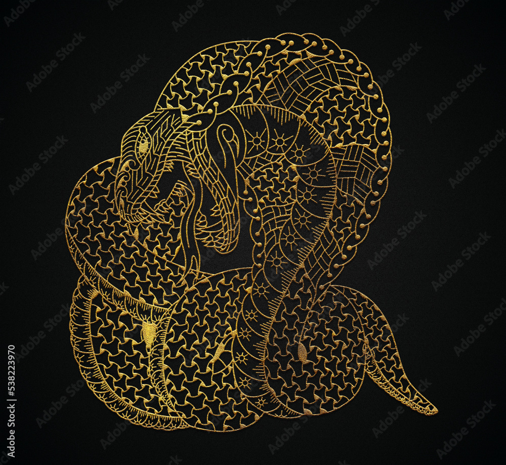Zentangle golden python snake art Stock Illustration | Adobe Stock