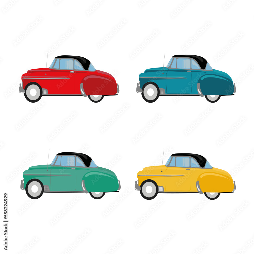 Retro cars red, blue, green, yellow 