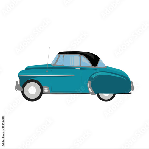 Vintage car turquoise isolated on white