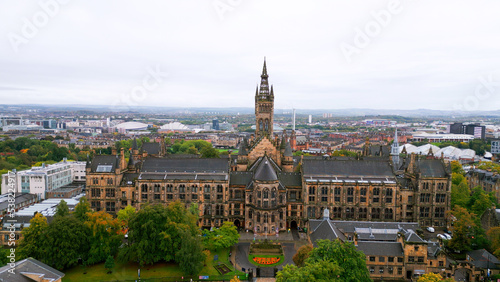 University of Glasgow - historic main building from above - aerial view - travel photography © 4kclips
