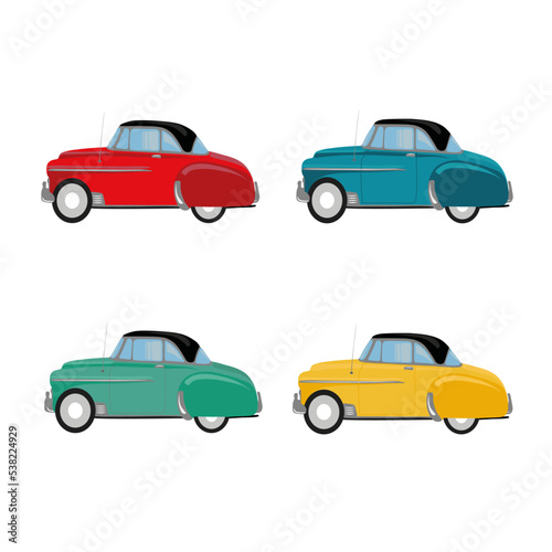 Retro cars red, blue, green, yellow 