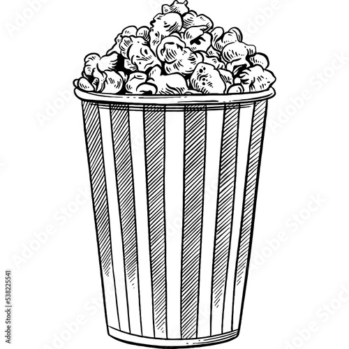 Hand drawn Popcorn in a Bucket Sketch Illustration