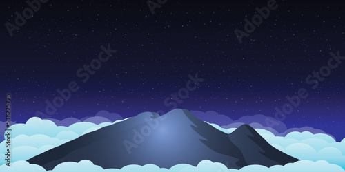 peaceful beautiful night over prau mountains with ocean of clouds, Use as landscape background or wallpaper. photo