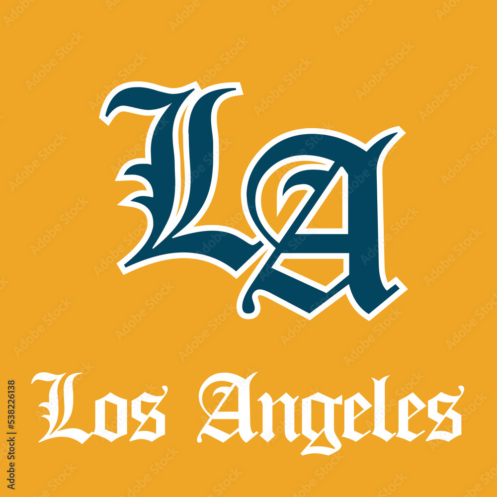 LA Letter, los angeles logo, yellow background Stock Vector