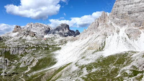 Aerial views of Tre Cime de Lavaredo in the Italian Alps