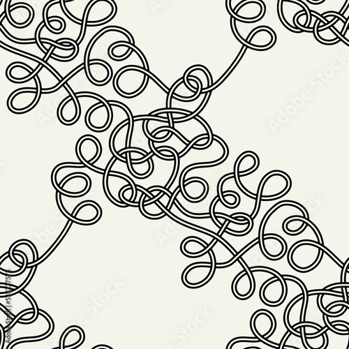 Seamless pattern with weaved knots. Monochrome abstract background. Vector hand-drawn labyrinth.