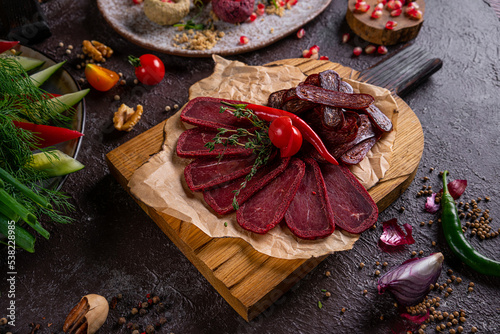 basturma sliced on a plate in a restaurant