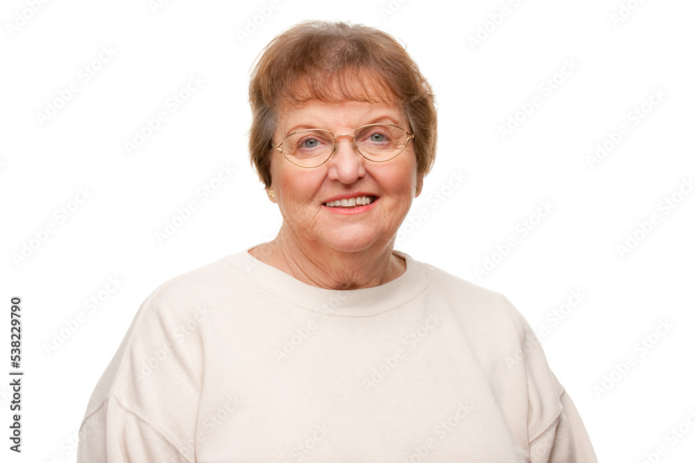 Friendly Senior Woman Portrait Isolated on a White Background Friendly Senior Woman Portrait Isolated on a White Background
