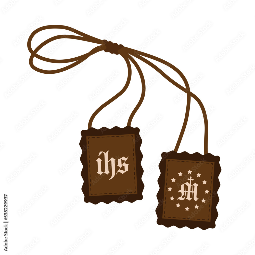 Brown Scapular Flat Illustration Catholic Sacramental, Symbol of Our