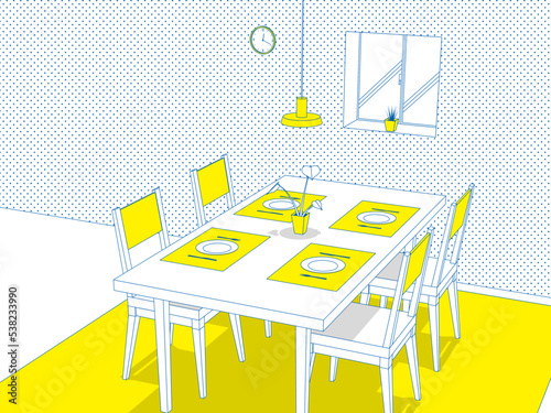 青と黄色のポップなダイニングルーム　ベクターイラストレーション