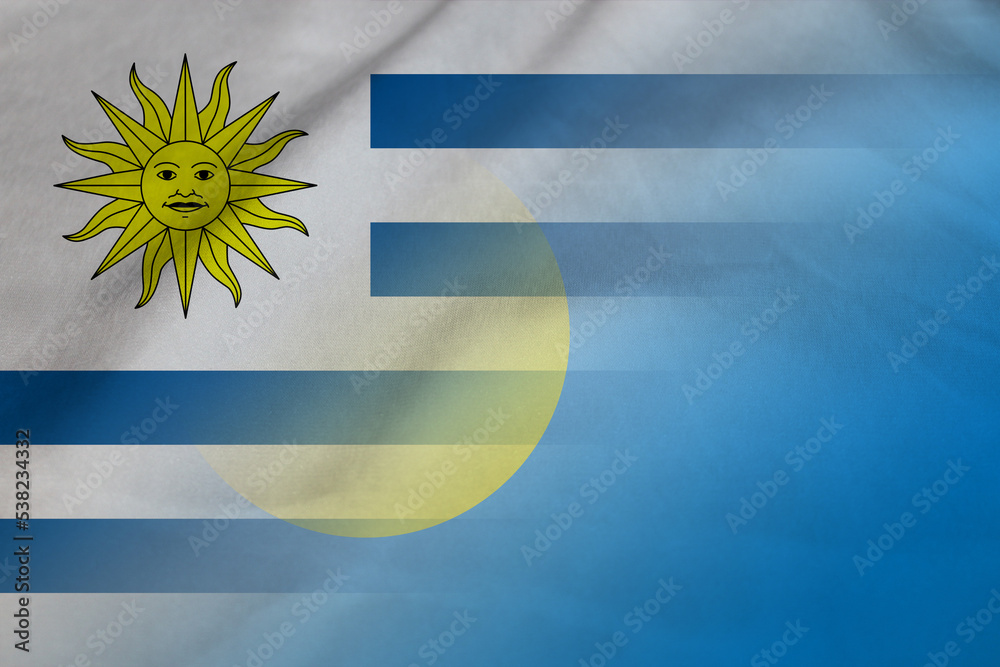 Fototapeta premium Uruguay and Palau government flag transborder negotiation PLW URY
