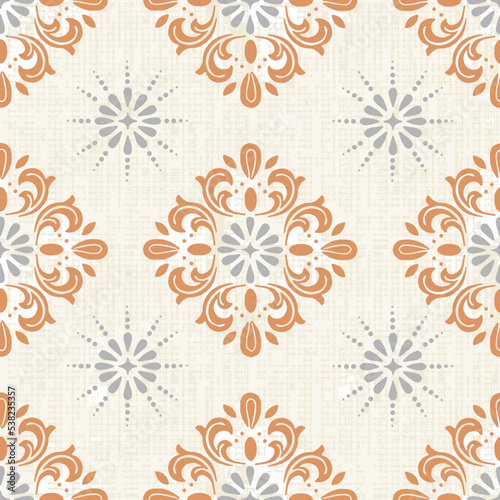 Christmas geometric Floral seamless pattern. orange and silver design on white background. Vector illustration
