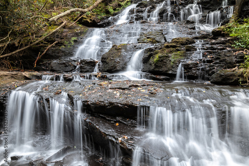 beautiful cascading waterfall in the forest at Vogel state park, Georgia