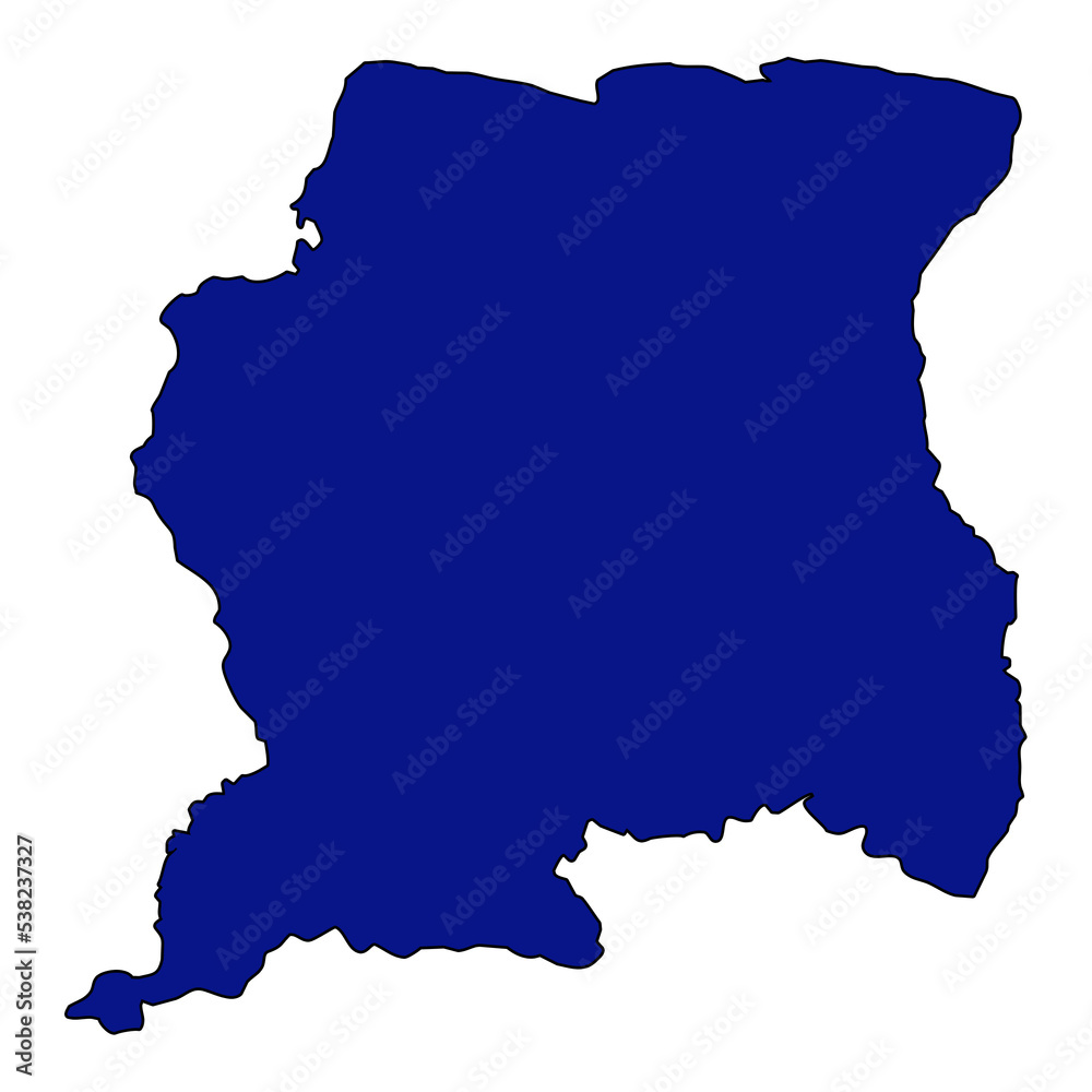 Map of Suriname - Reflex Blue Map of Suriname - Reflex Blue