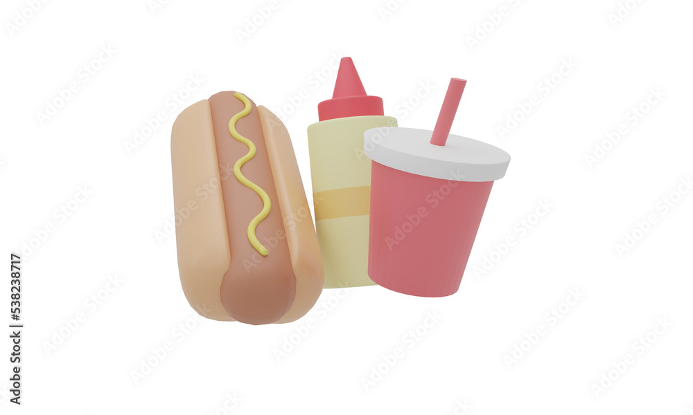 3D hot dog and cola 3D hot dog and cola