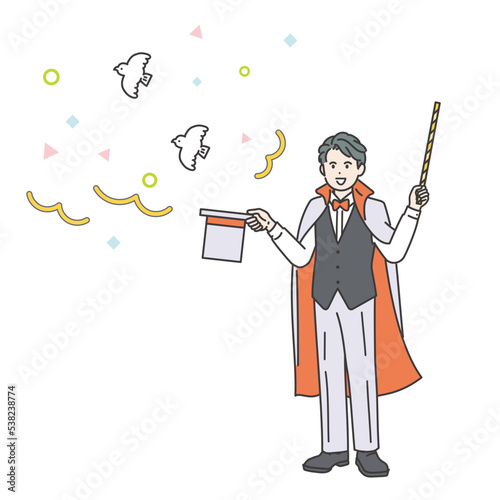 シルクハットから鳩を出すマジシャンのイラスト素材