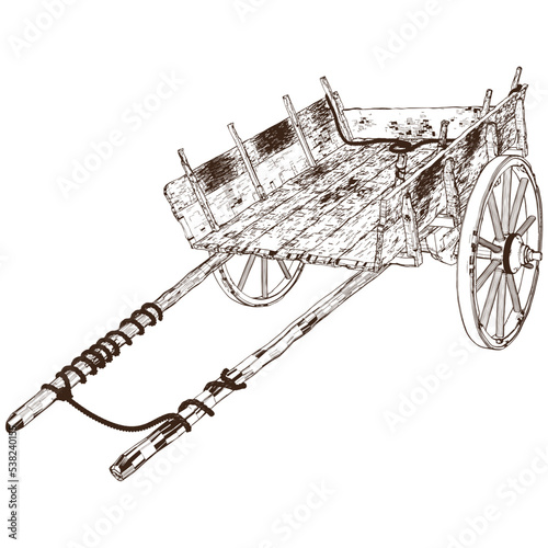 Antique Old Cart Wagon Vector 01. Cart Old Chariot Isolated On White Background. A vector illustration Of A Cart Wagon.